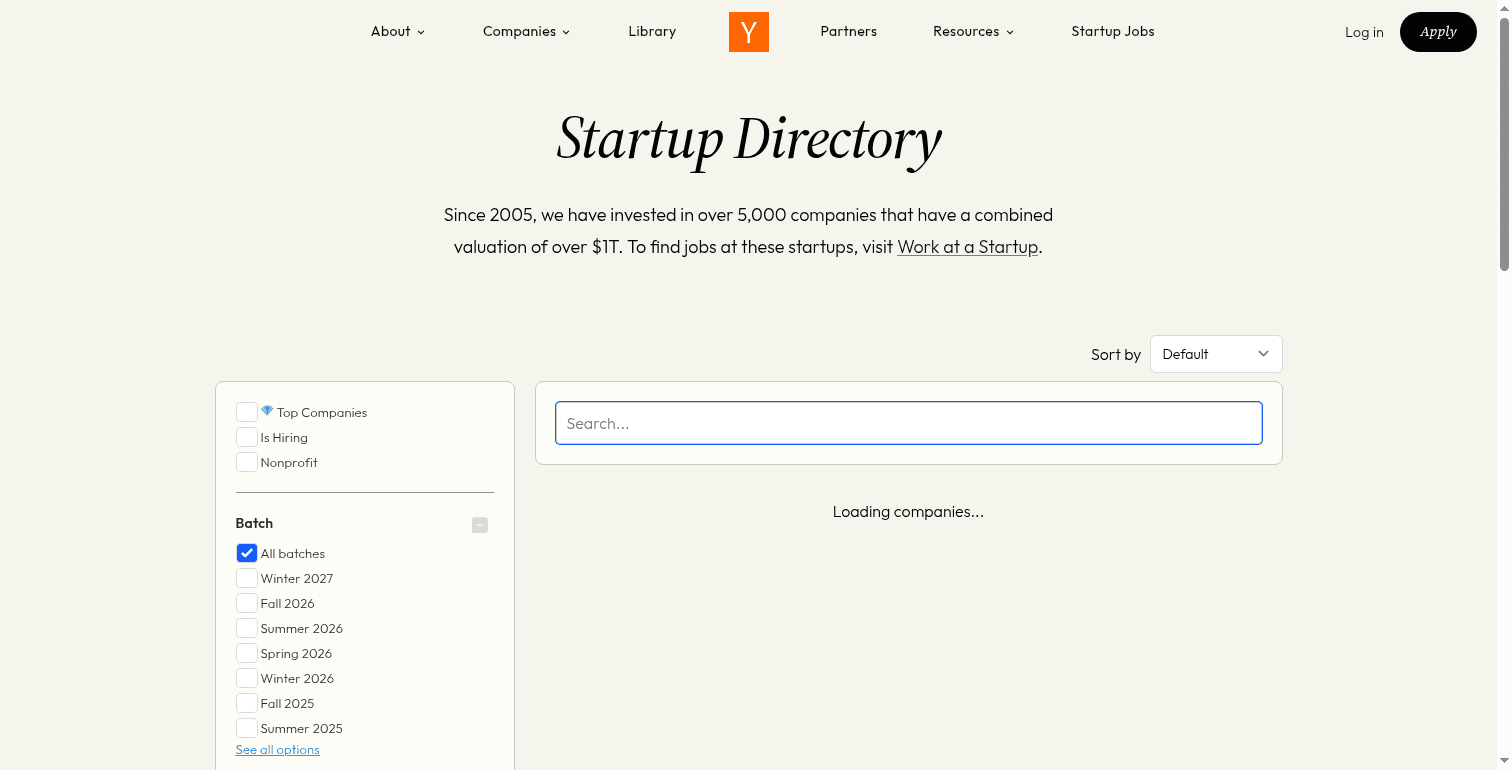 Timestamped browser screenshot used as investigation evidence, EXHIBIT A · ycombinator.com · step 1 of 13